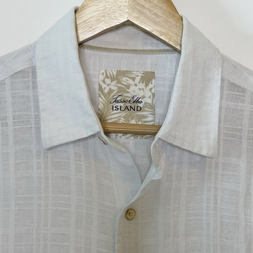 TASSO ELBA ISLAND Button Short Sleeve Shirt Men's M White Linen Blend Tropical